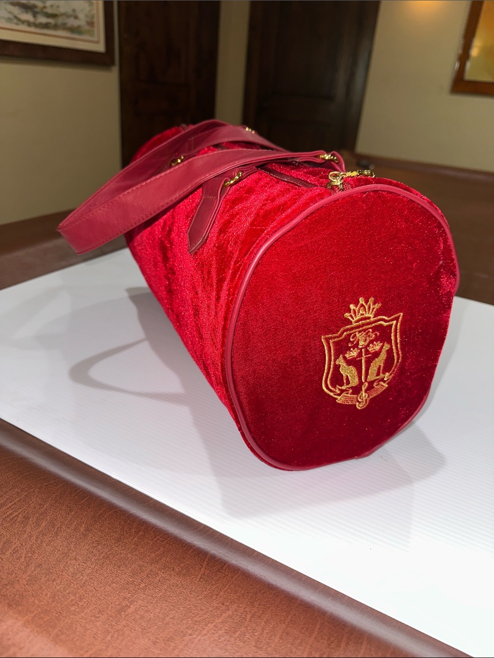 Katy Perry Killer Queen Red Velvet Duffle Bag Quilted & faux leather handles